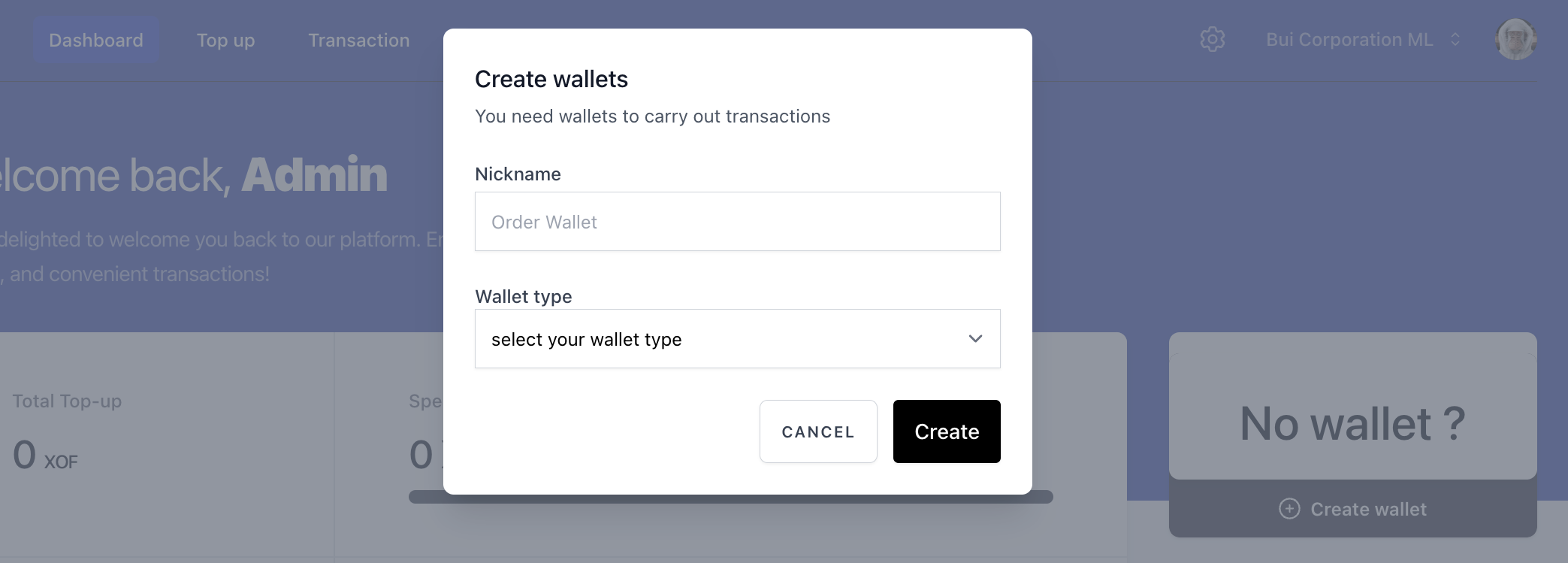 Create Wallet Form